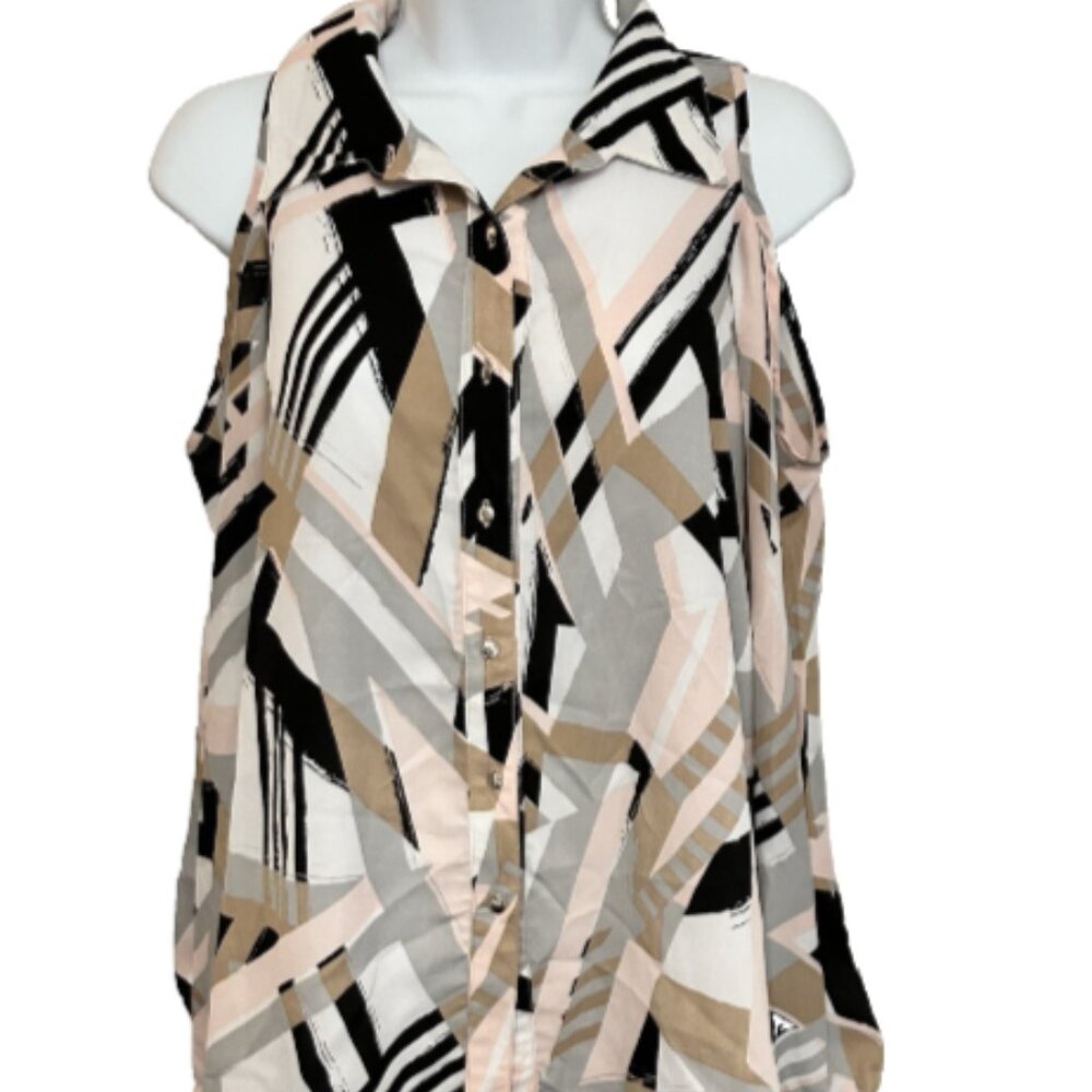 Sami & Jo Ladies Small Multicolor Lng Sleeve Cold Shoulder Collared Button Down